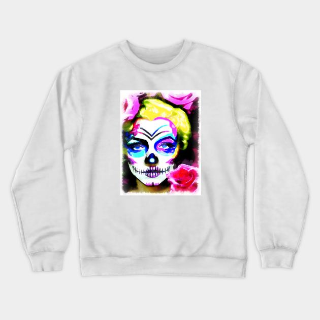 Sugar skull blonde with roses Crewneck Sweatshirt by AnnArtshock